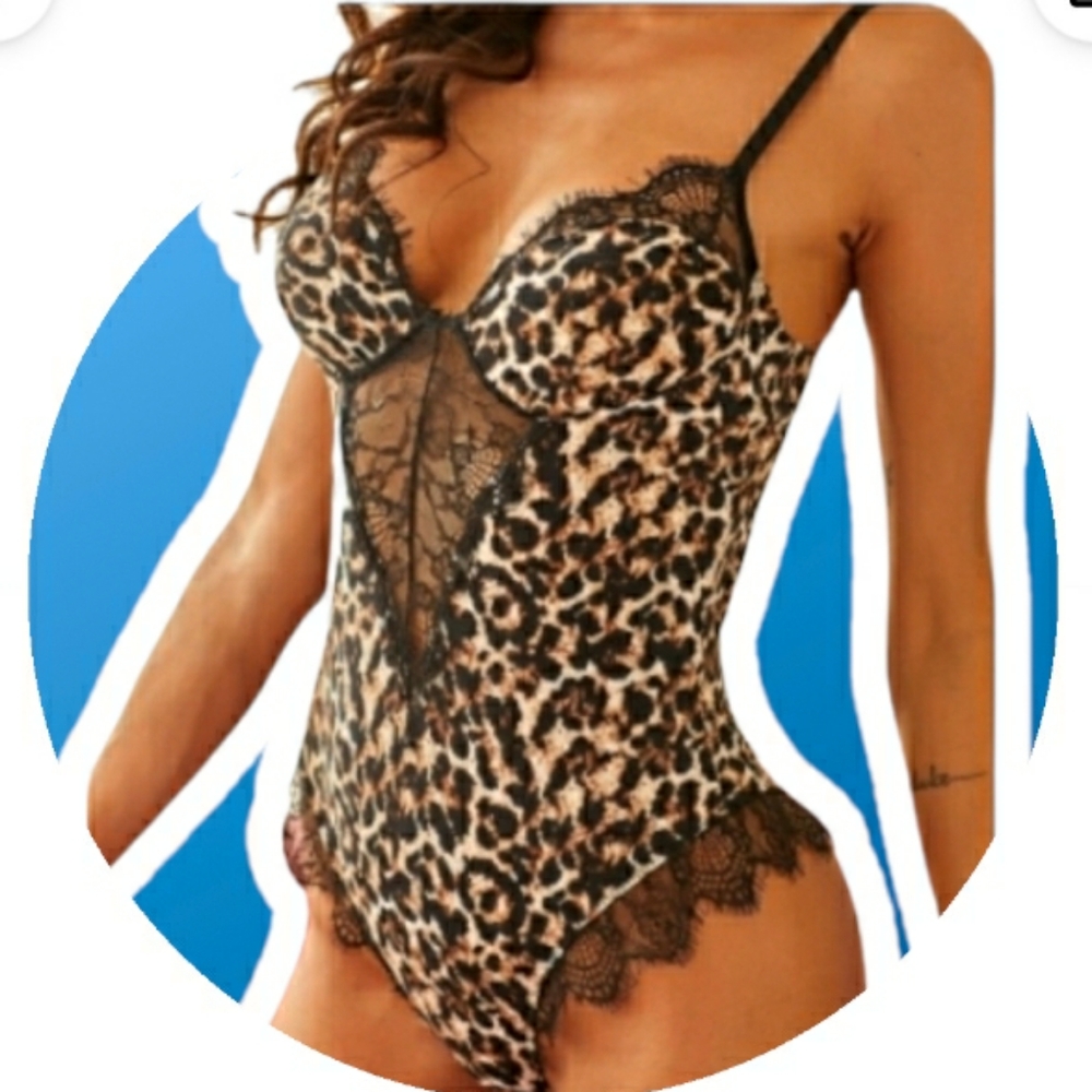 3pcsSpaghetti Strap backless leopard printed teddy
